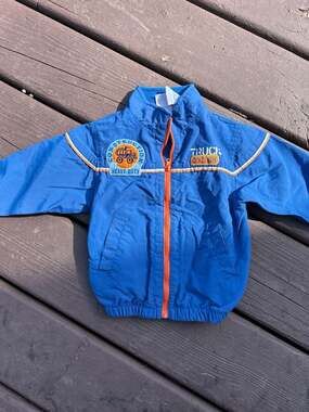 Vintage Babyfair Blue Construction Truck Division Lightweight Zip Up Jacket